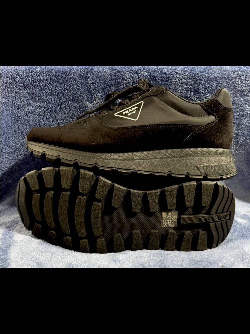 MEN/WOMEN PRADA
 Black Suede & Nylon Trek-Style Sneakers
Mens 6 1/2 Women 10